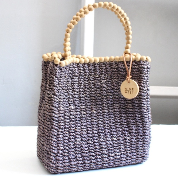 Nine West Vintage Y2K Purple Wicker Woven Beaded Handle Handbag​ - Picture 1 of 6